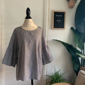 Checkered Black and White Blouse with Sleeves